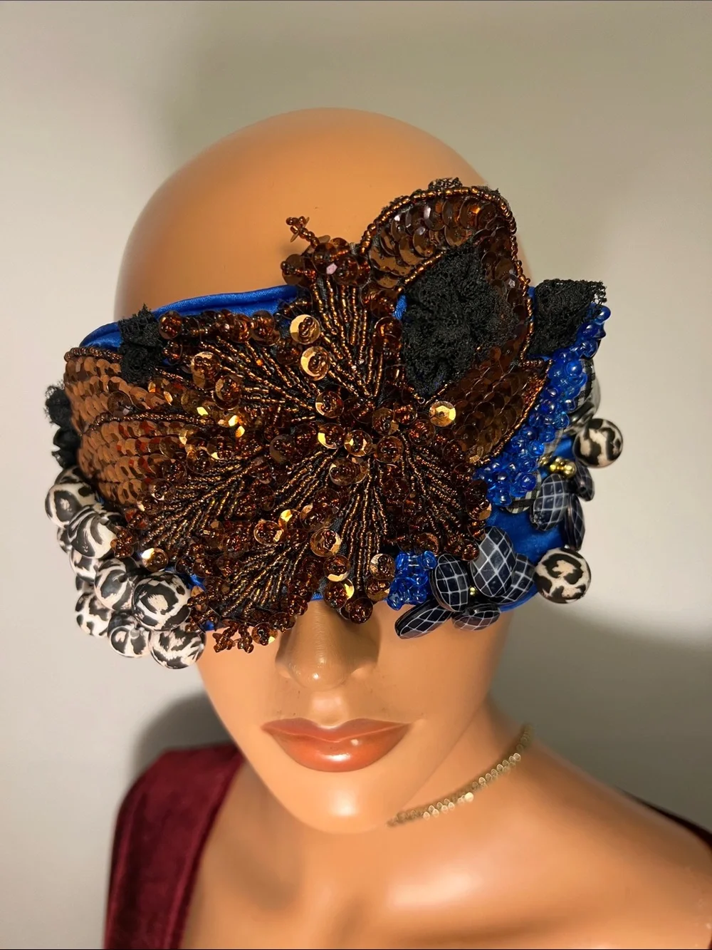 Embellished Blue and Gold Sequin Face Mask - Designer-Inspired